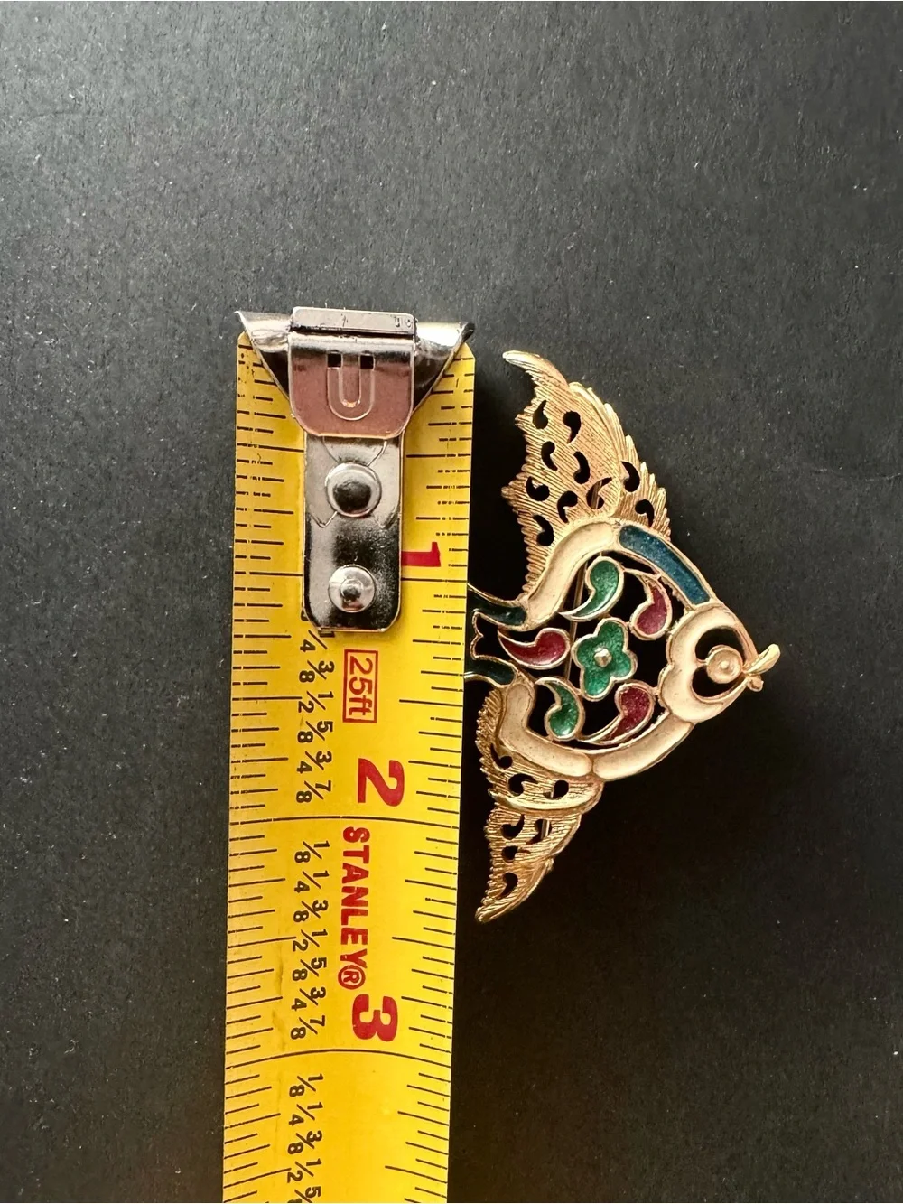 Vintage Cloisonné Style Fish Brooch Gold Tone Enamel Colorful Openwork